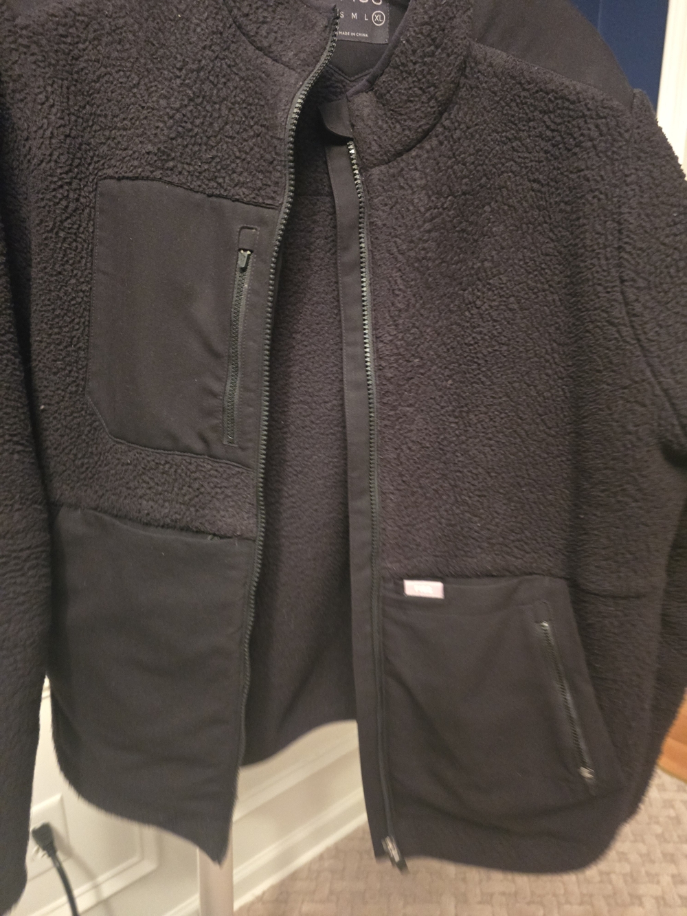 Figs Women's Black Teddy Sherpa Jacket with Zip Pockets